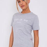 Grey C'est La Vie Short Sleeve Regular Fit T-Shirt