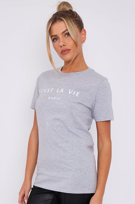 Grey C'est La Vie Short Sleeve Regular Fit T-Shirt