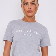 Grey C'est La Vie Short Sleeve Regular Fit T-Shirt