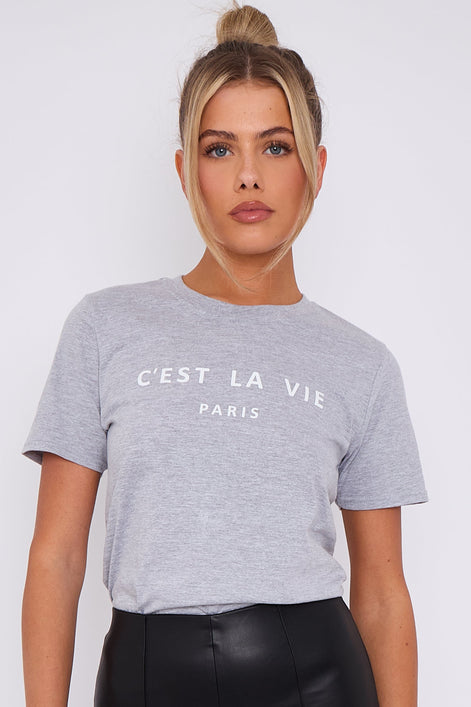 Grey C'est La Vie Short Sleeve Regular Fit T-Shirt