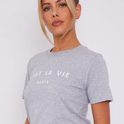 Grey C'est La Vie Short Sleeve Regular Fit T-Shirt