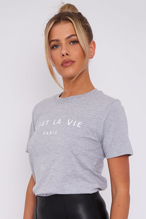 Grey C'est La Vie Short Sleeve Regular Fit T-Shirt
