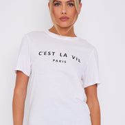 White C'est La Vie Short Sleeve Regular Fit T-Shirt