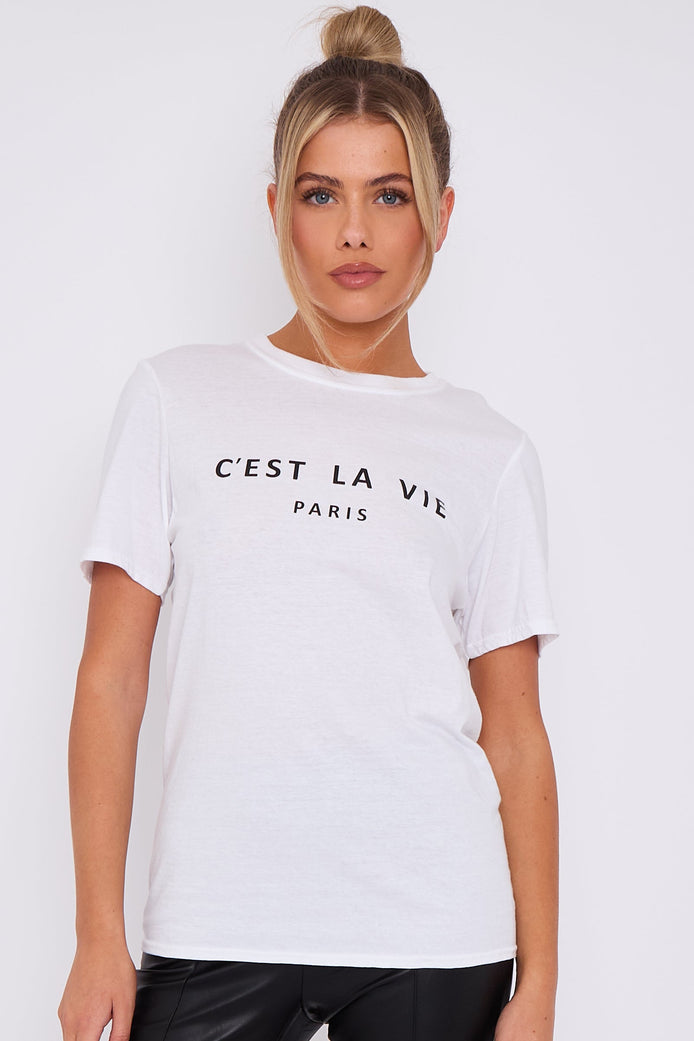 White C'est La Vie Short Sleeve Regular Fit T-Shirt