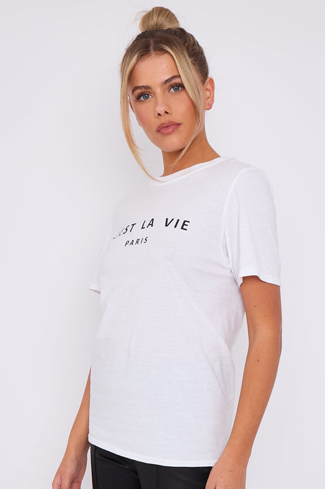 White C'est La Vie Short Sleeve Regular Fit T-Shirt