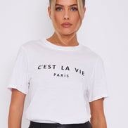 White C'est La Vie Short Sleeve Regular Fit T-Shirt