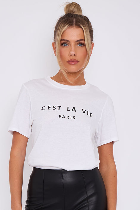 White C'est La Vie Short Sleeve Regular Fit T-Shirt