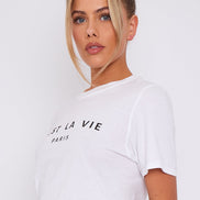 White C'est La Vie Short Sleeve Regular Fit T-Shirt