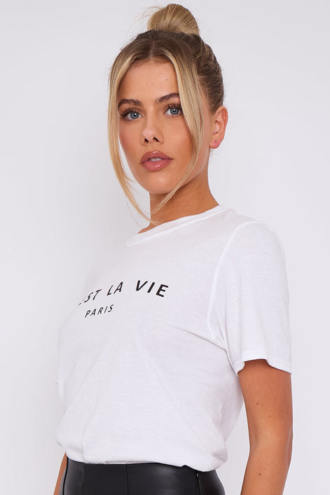 White C'est La Vie Short Sleeve Regular Fit T-Shirt