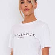 White Logo Short Sleeve Round Neck T-Shirt
