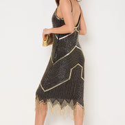 Black and Gold Embellished Midi Dress