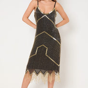 Black and Gold Embellished Midi Dress