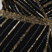 Black and Gold Long Sleeve Embellished Maxi Dress