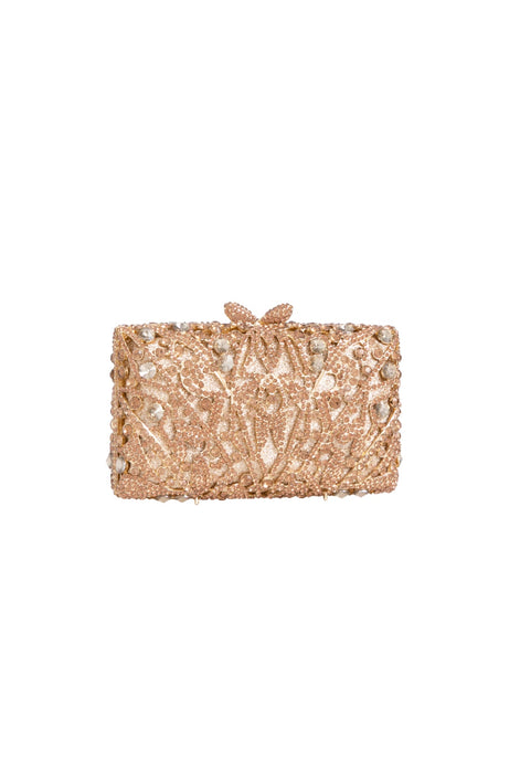 Classic Crystal Embellished Clutch — Gold