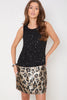 Black Gold Sequin Mini Dress with Leopard Trim