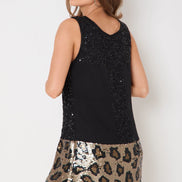 Black Gold Sequin Mini Dress with Leopard Trim