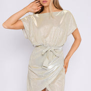 Champagne Sparkly Wrap Mini Dress