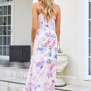 Pink Floral Strappy Wrap Maxi Dress