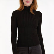 Black Ribbed Roll Neck Jumper