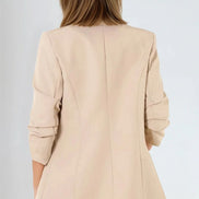 Beige Blazer with Ruched Sleeves