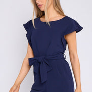 Navy Wide Leg Belted Jumpsuit