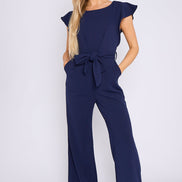 Navy Wide Leg Belted Jumpsuit