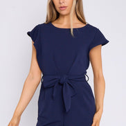 Navy Wide Leg Belted Jumpsuit