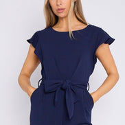 Navy Wide Leg Belted Jumpsuit