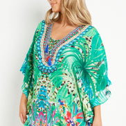 Tropical Green Short Beach Dress Kaftan