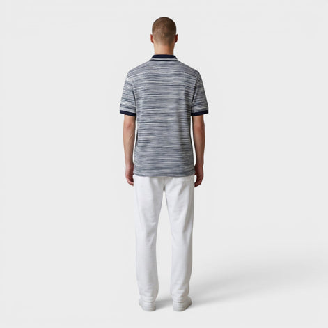 Striped Contrast Collar Polo Shirt Space Dyed Navy White