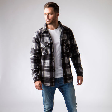 Mens Quilted Plaid Pattern Thermal Long Sleeve Winter Jacket