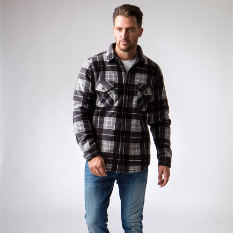 Mens Quilted Plaid Pattern Thermal Long Sleeve Winter Jacket