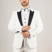 AK-24 - Men's White 3 Piece Velvet Wedding Tuxedo Suit