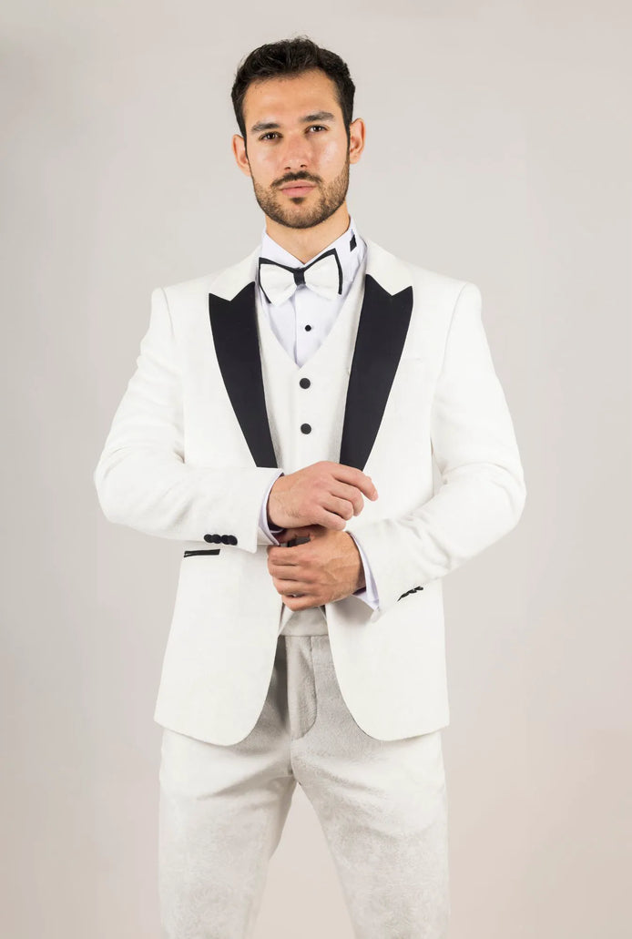 Smart Velvet Tuxedo Suit — White for men, styled for going out