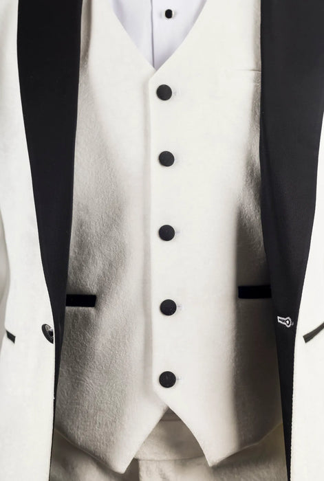 Smart Velvet Tuxedo Suit — White