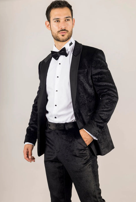 Smart Velvet Tuxedo Suit — Black