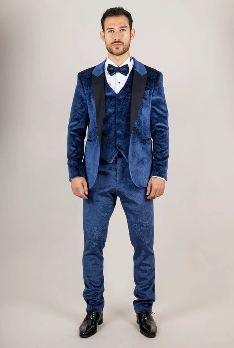 Smart Velvet Tuxedo Suit — Blue