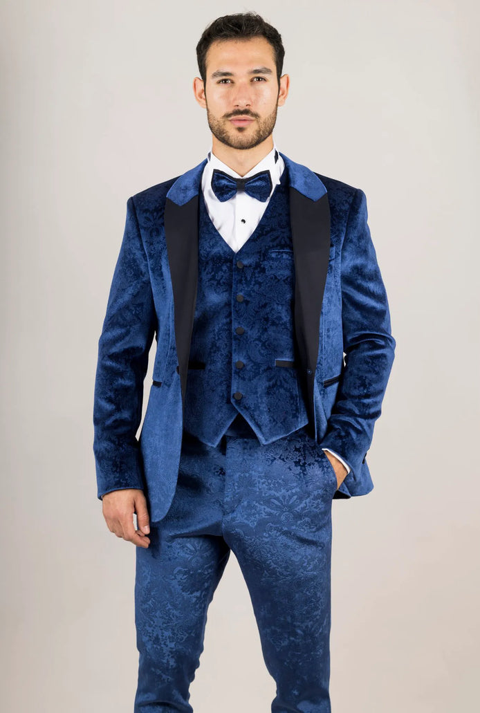 Smart Velvet Tuxedo Suit — Blue for men, styled for going out