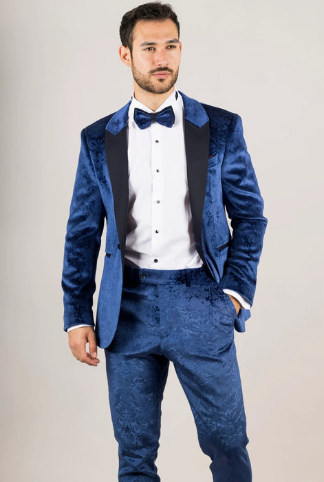Smart Velvet Tuxedo Suit — Blue
