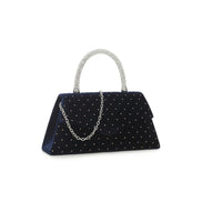 Navy Embellished Velvet Small Top Handle Evening Bag