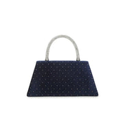 Navy Embellished Velvet Small Top Handle Evening Bag