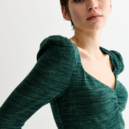 Ambrose Sustainable Marl Sweetheart Neck Midi Dress - Green