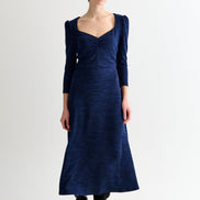 Ambrose Sustainable Marl Sweetheart Neck Midi Dress - Navy