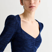 Ambrose Sustainable Marl Sweetheart Neck Midi Dress - Navy