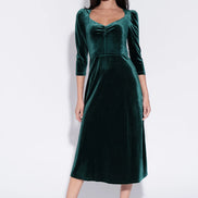 Ambrose Velvet Midi Dress in Green