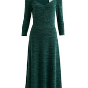 Ambrose Sustainable Marl Sweetheart Neck Midi Dress - Green