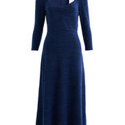 Ambrose Sustainable Marl Sweetheart Neck Midi Dress - Navy