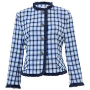Amora Blue Tweed Fringe Trim Jacket