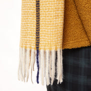Louche Aoife Fluffy Warm Handle Woven Check Scarf With Tassels - Mustard