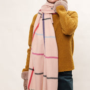 Louche Aoife Fluffy Warm Handle Woven Check Scarf With Tassels - Pink